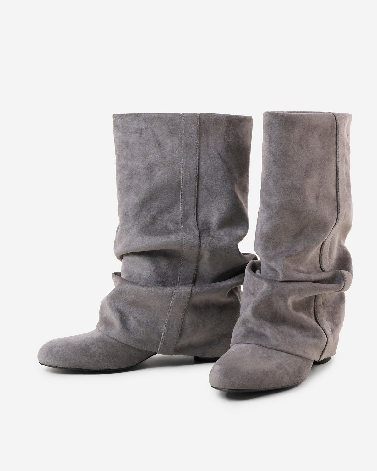 Women's Slouchy Suede Boots Rounded Toe Grey