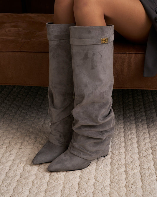 Lavista Slouchy Suede Knee High Boots Grey