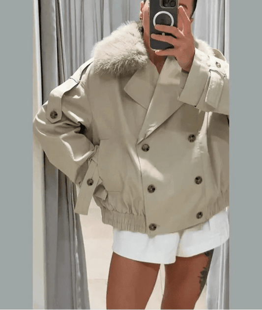 Women's Camille Faux Fur Trench Coat Creme