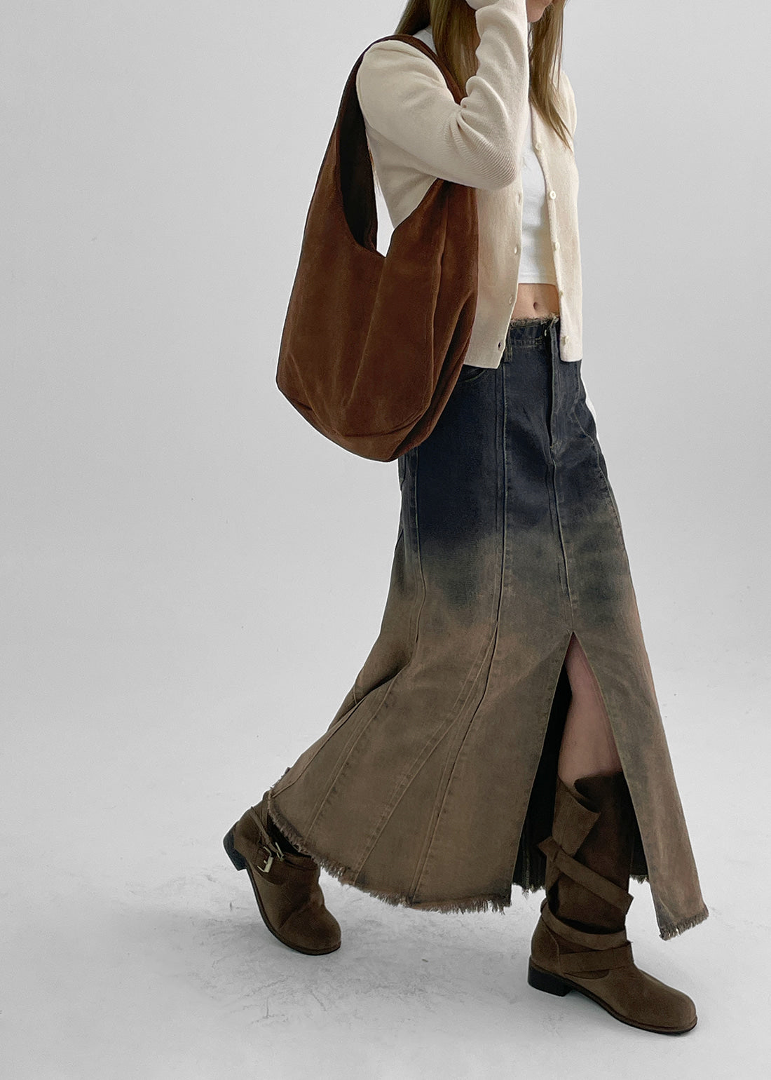 Women's Buckle Folding Suede Mid Boots