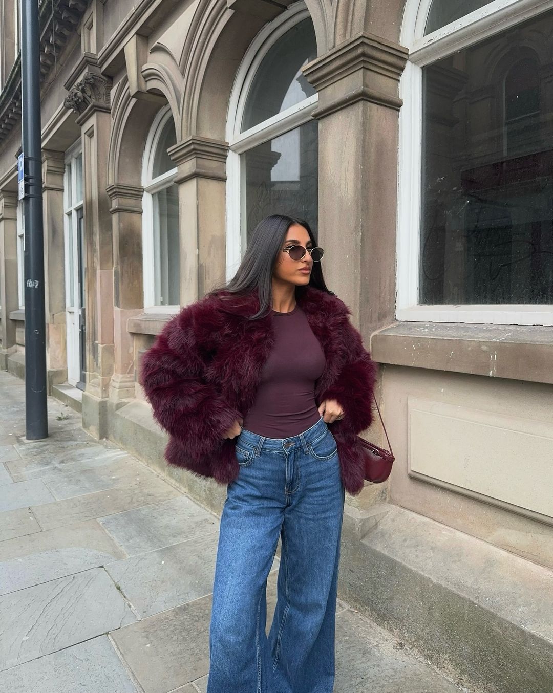 Women's Faux Fur Coat Burgundy
