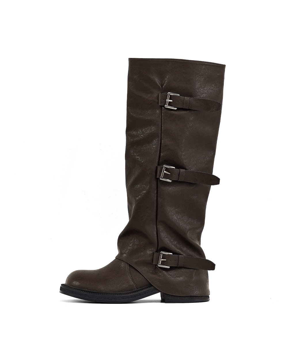 Women's Leather Folding Buckle Boots