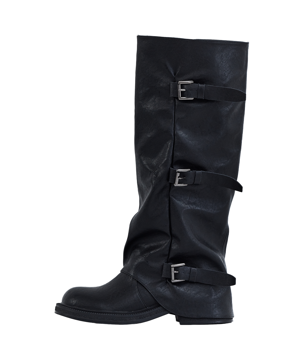 Women's Leather Folding Buckle Boots