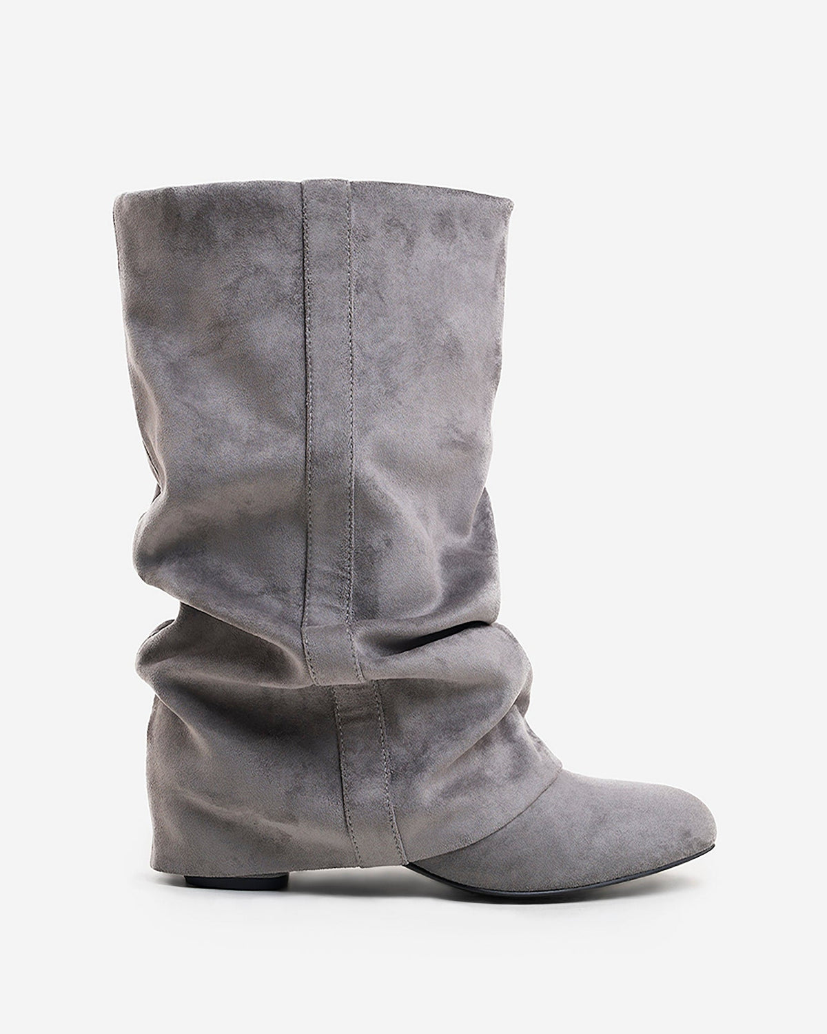 Women's Slouchy Suede Boots Rounded Toe Grey