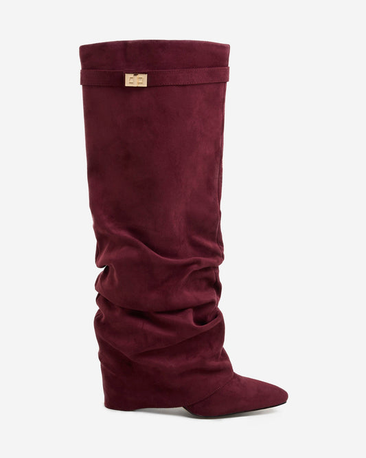 Lavista Suede Knee High Boots Burgundy