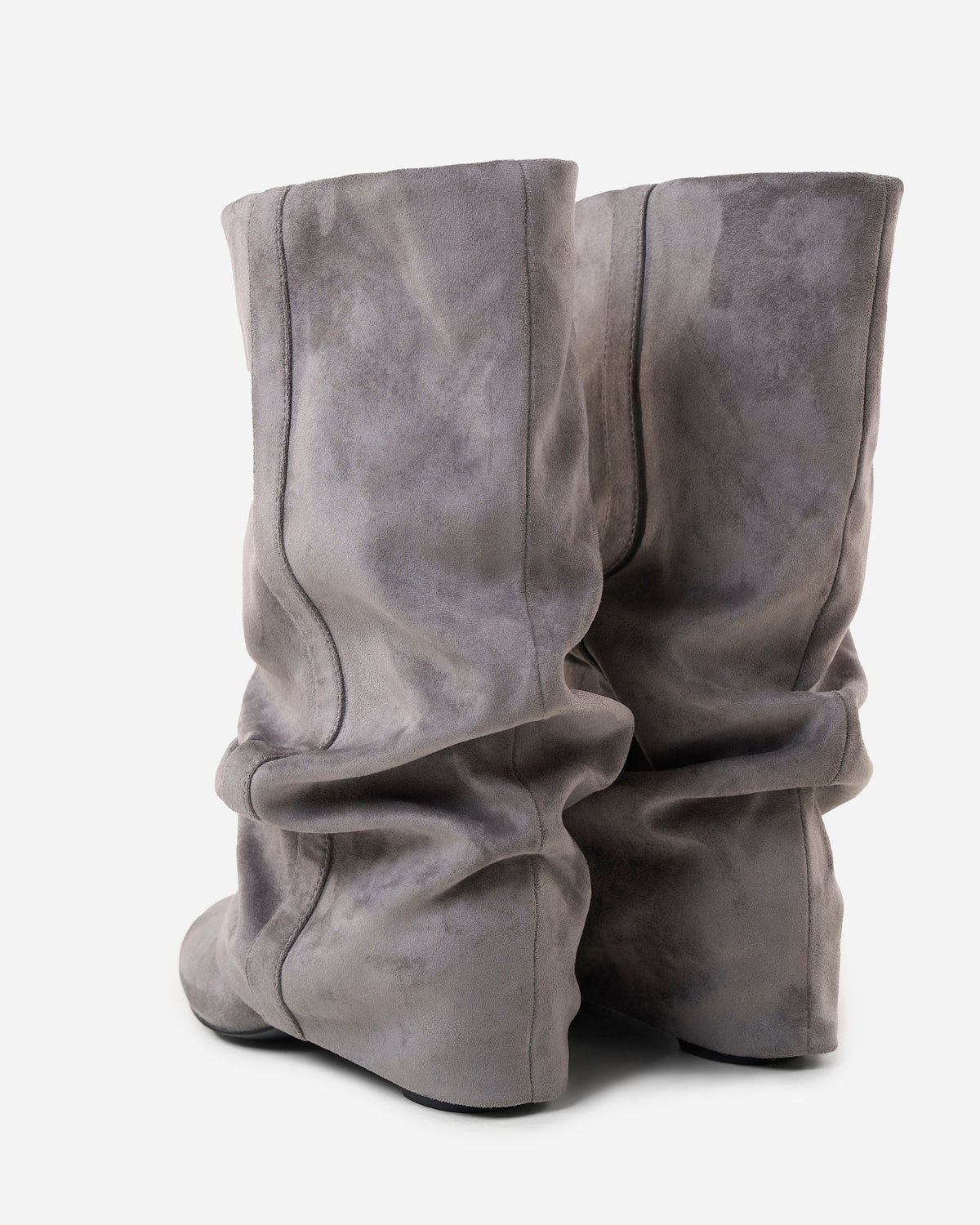 Women's Slouchy Suede Boots Rounded Toe Grey