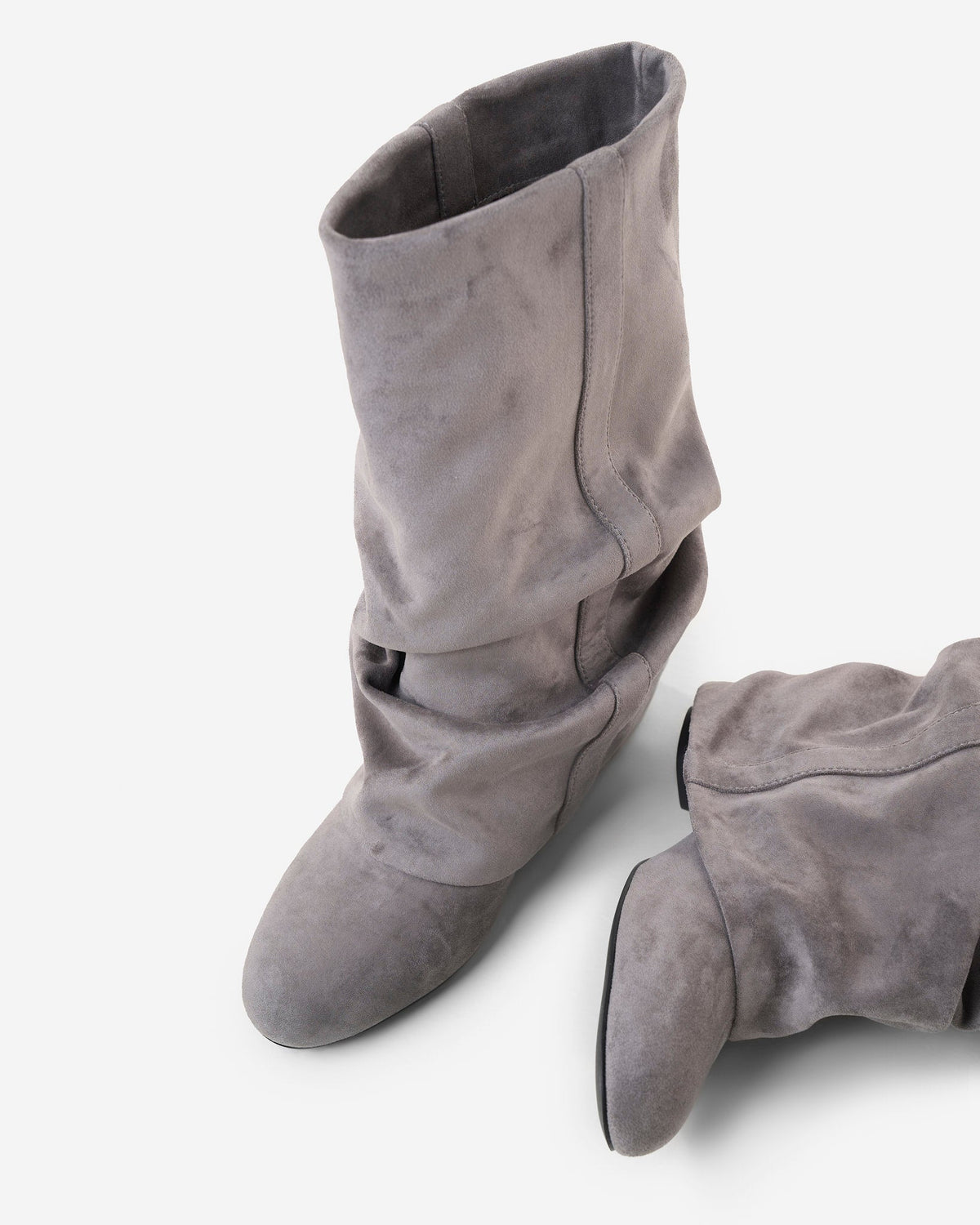 Women's Slouchy Suede Boots Rounded Toe Grey