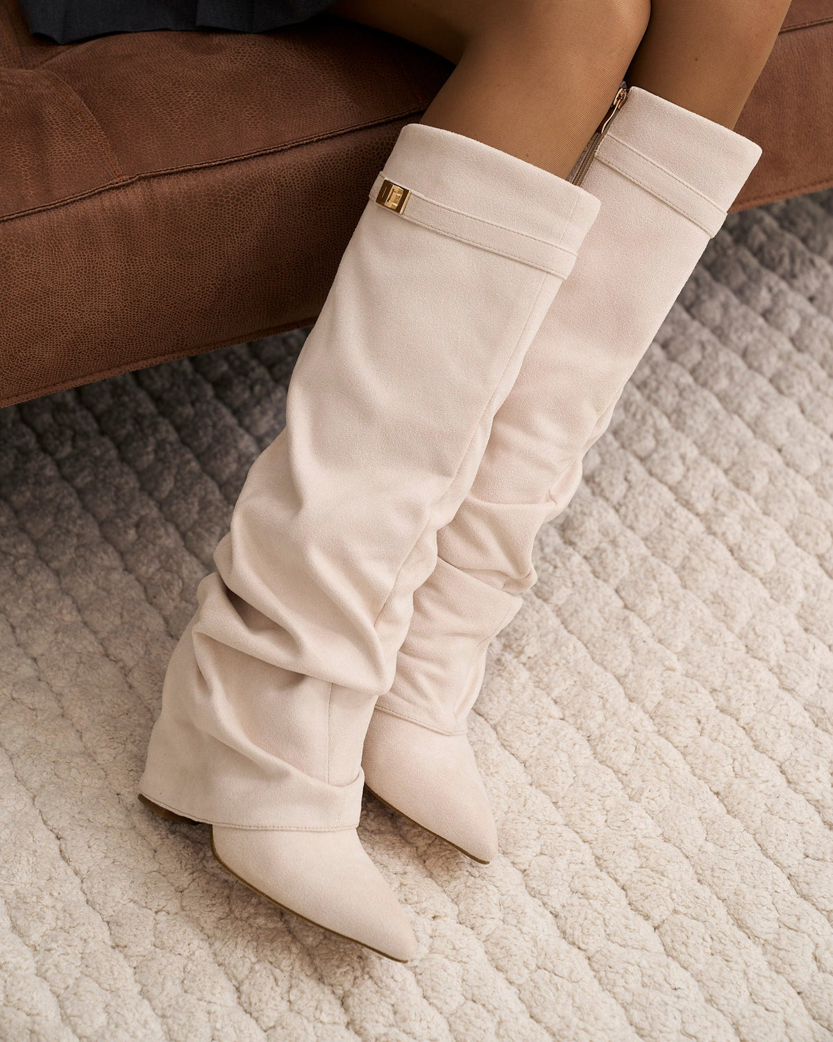 Lavista Slouchy Suede Knee High Boots Creamy