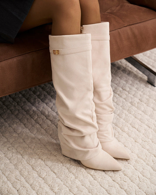 Lavista Slouchy Suede Knee High Boots Creamy
