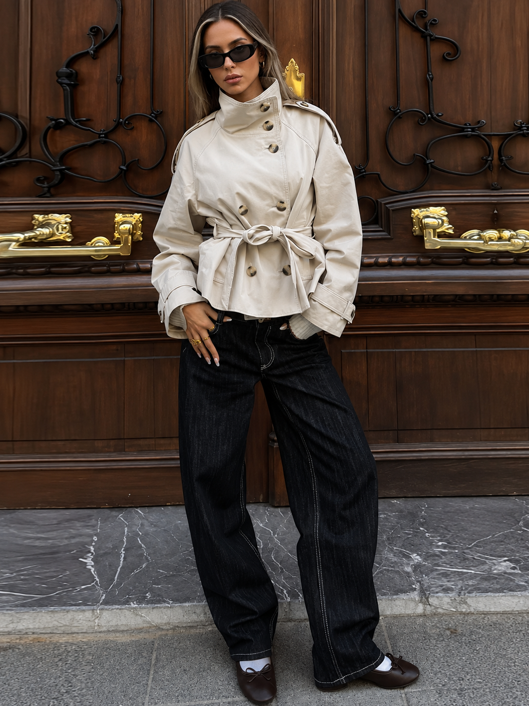 Women's Inès Lace-Up Double-Breasted Trench Jacket