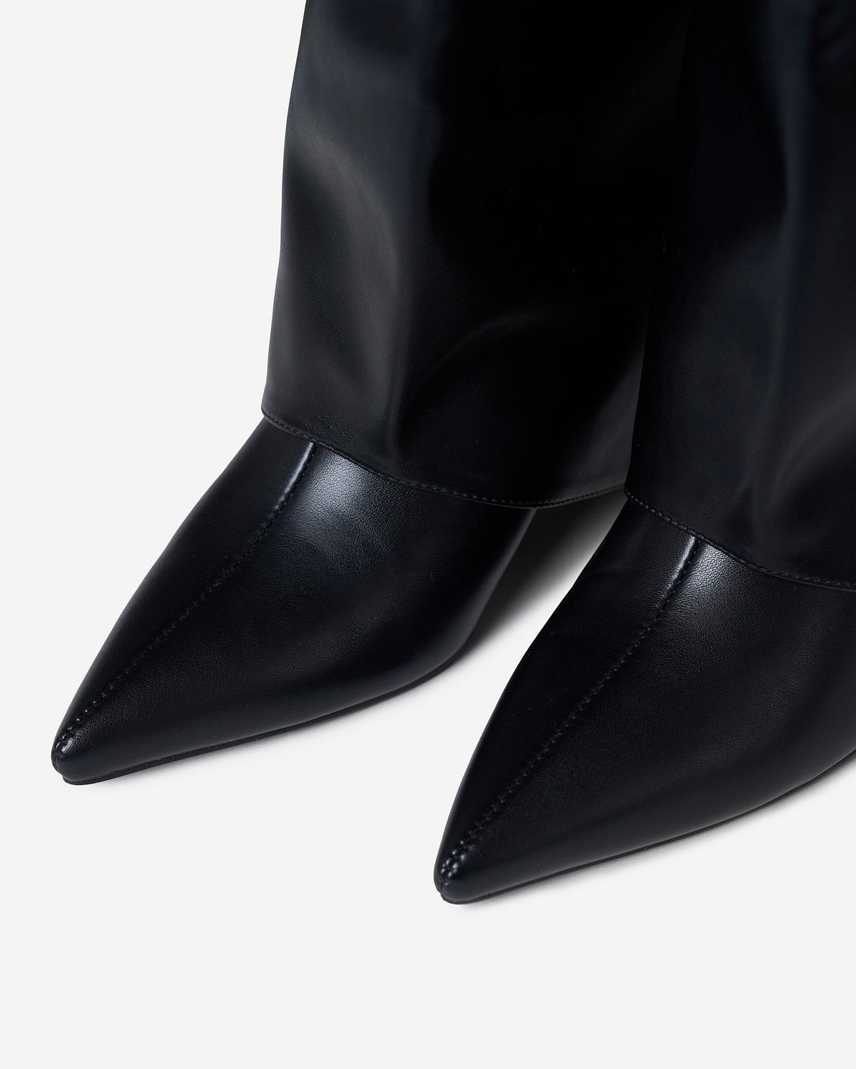 Women's 2 in 1 Knee & Ankle Leather Boots Pointed Toe Black