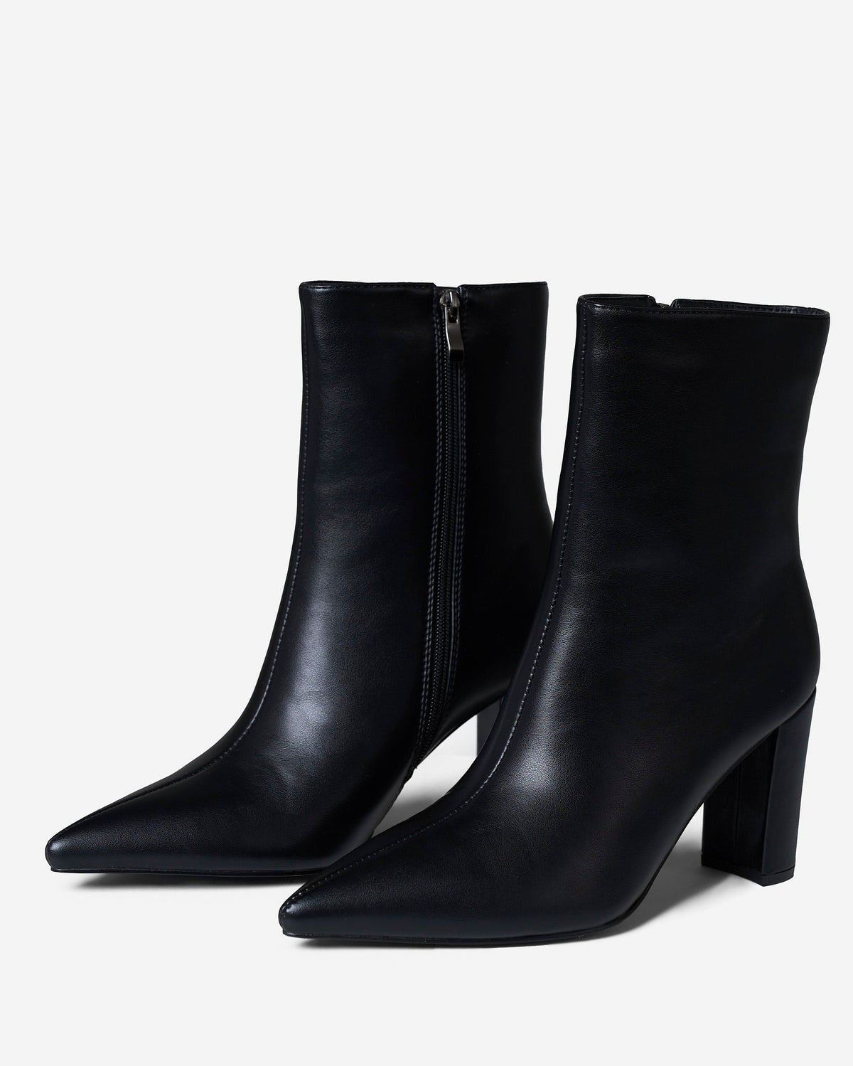 Women's 2 in 1 Knee & Ankle Leather Boots Pointed Toe Black