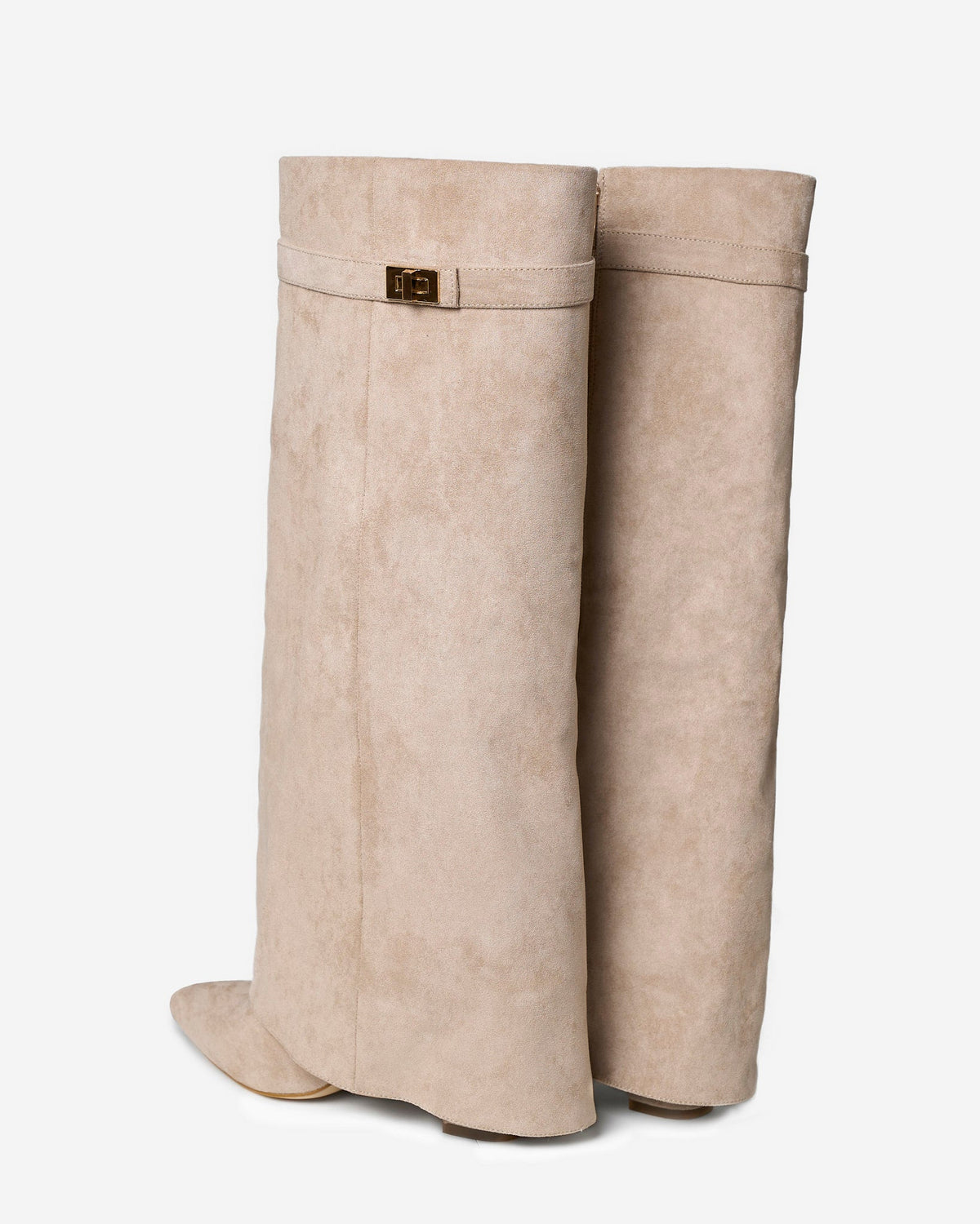 Suede Knee High Boots Beige
