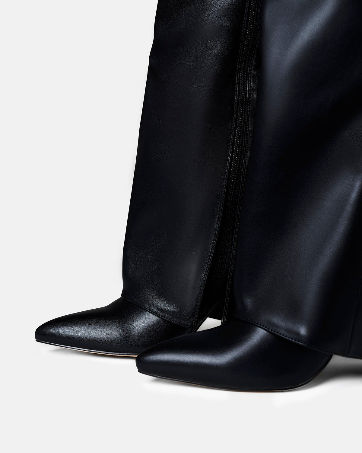 Women's Leather Knee High Boots Fold Over Buckle