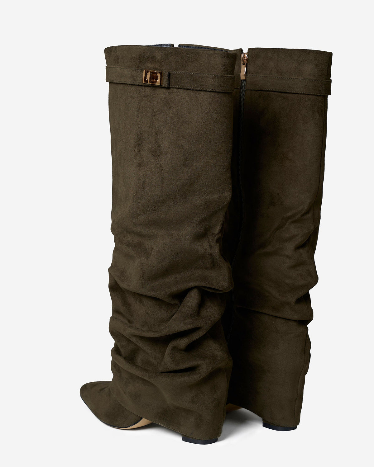 Lavista Slouchy Suede Knee High Boots Olive Green