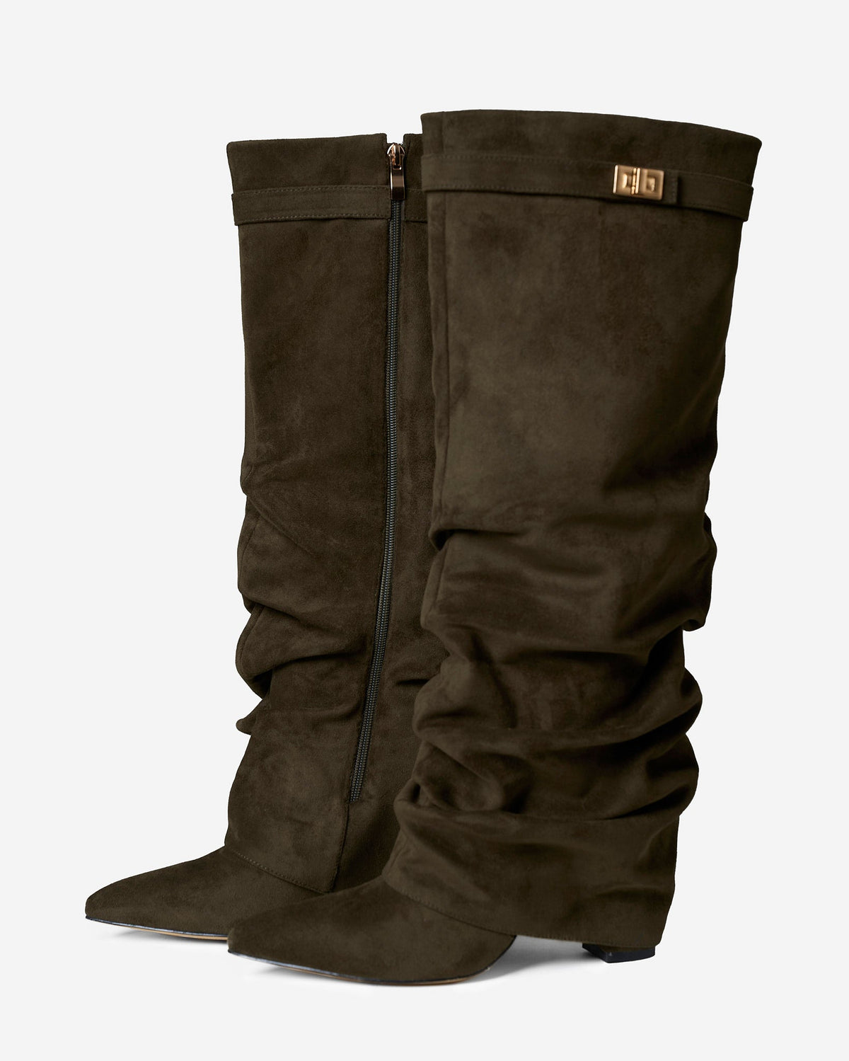 Lavista Slouchy Suede Knee High Boots Olive Green