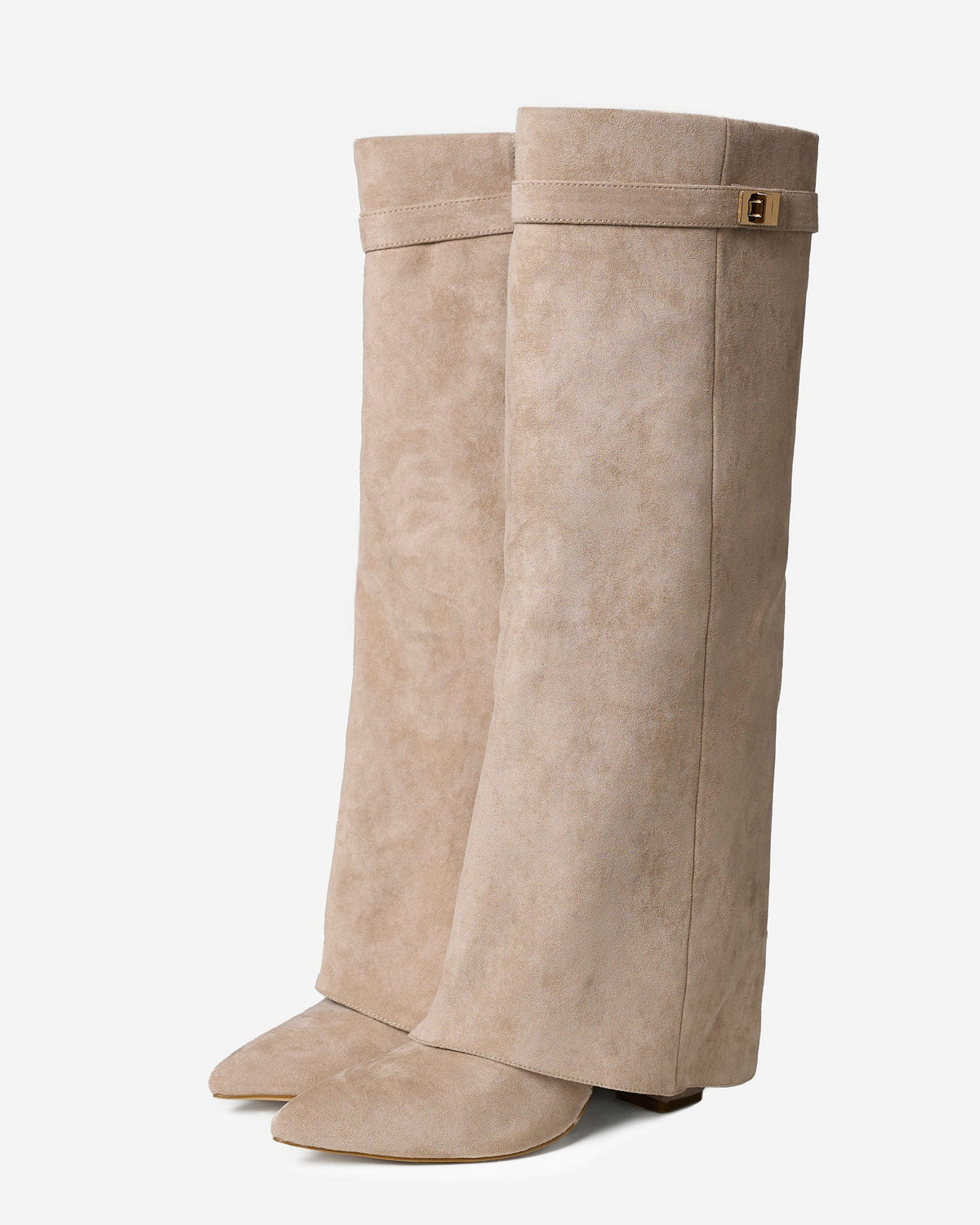 Suede Knee High Boots Beige