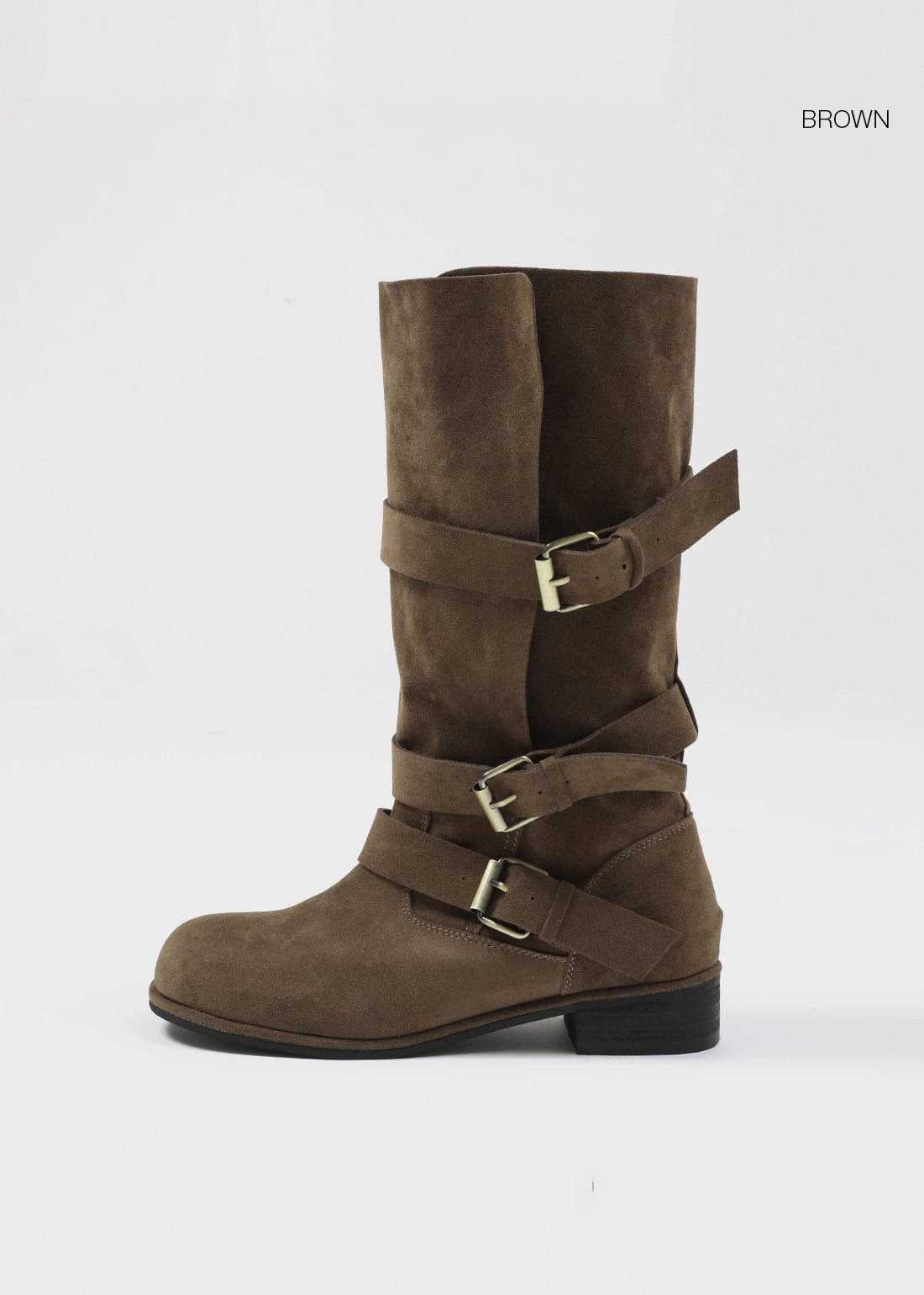 Women's Buckle Folding Suede Mid Boots