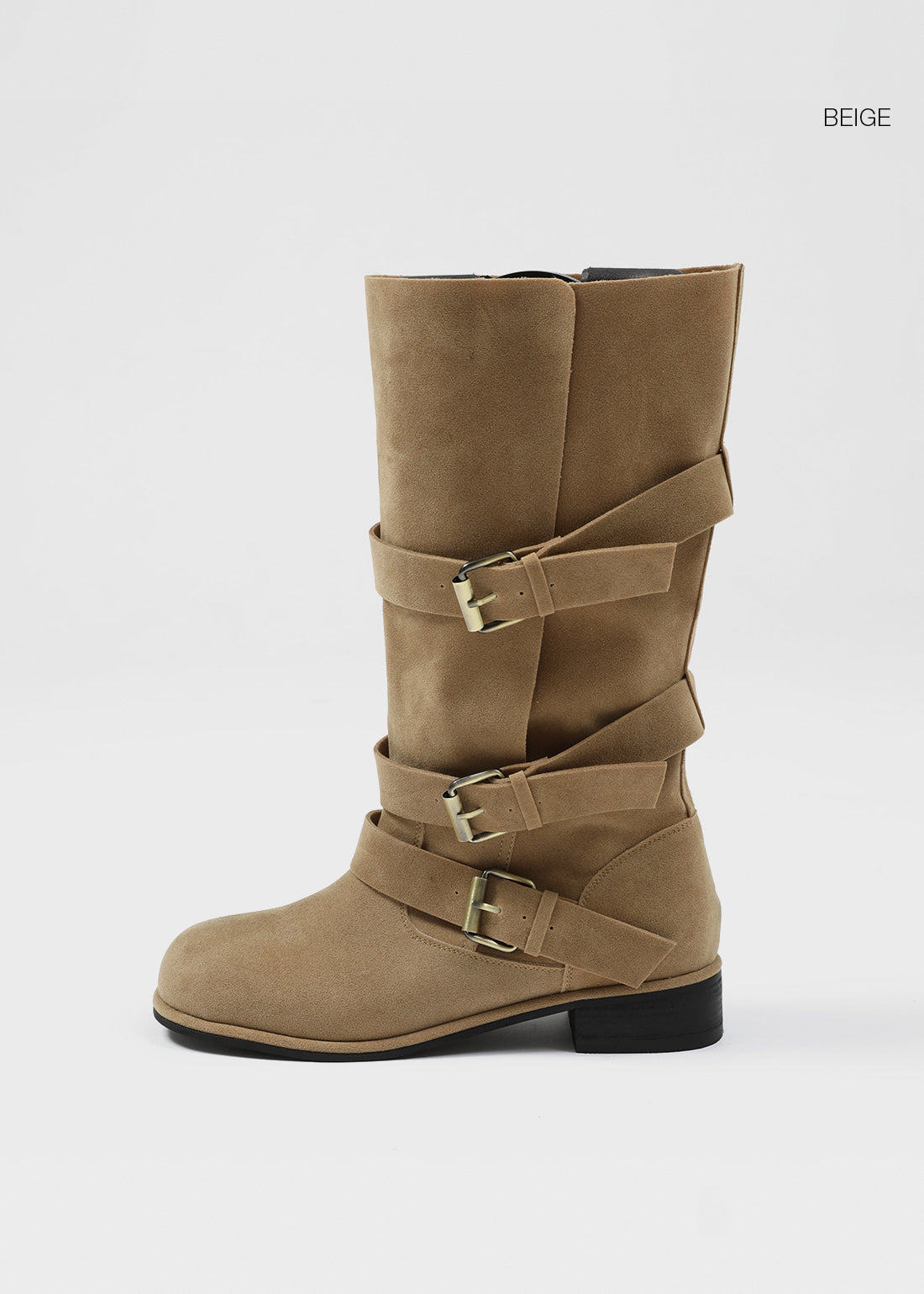 Women's Buckle Folding Suede Mid Boots