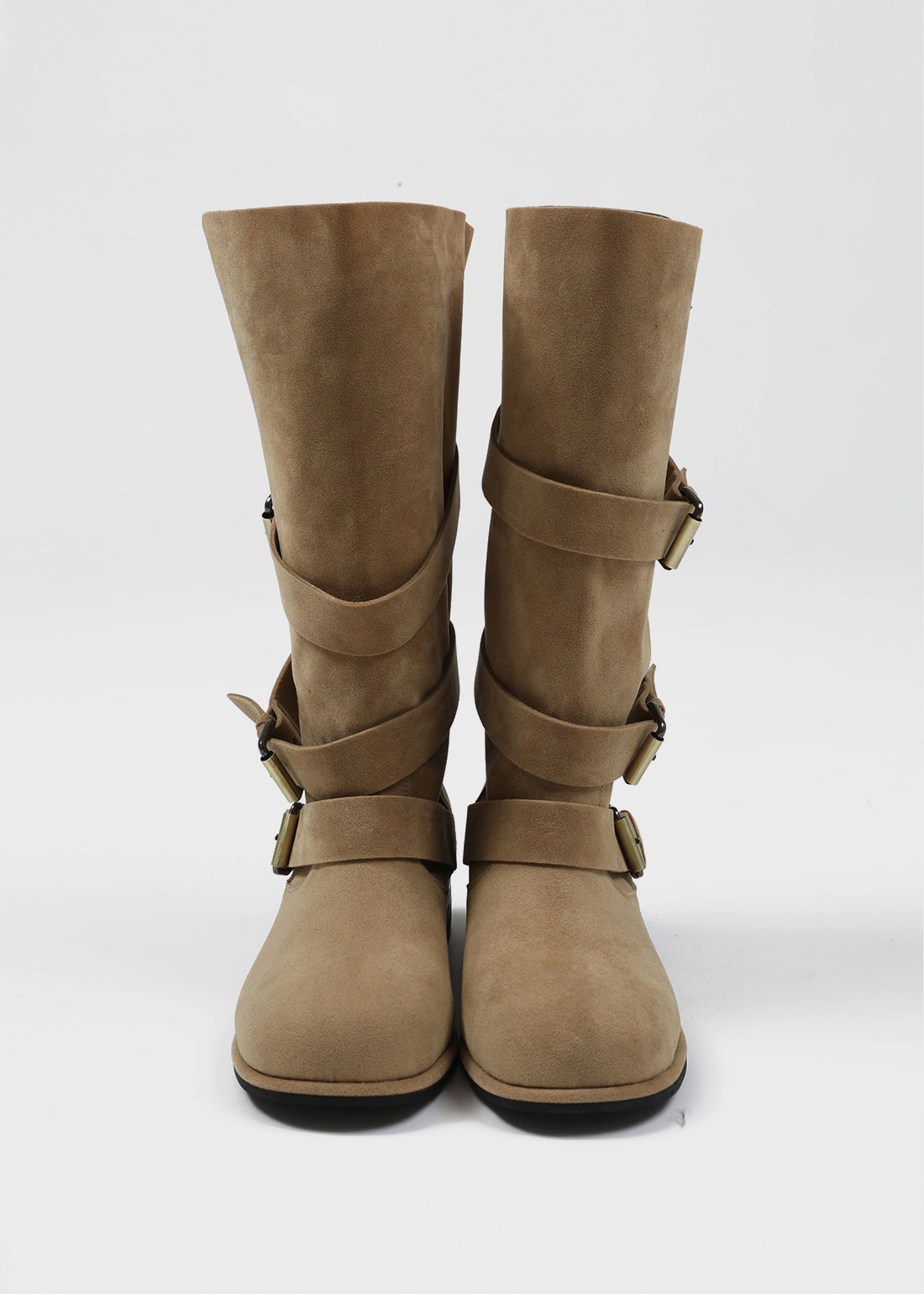 Women's Buckle Folding Suede Mid Boots