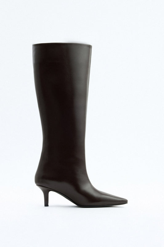 Women's Mona Leather Knee High Boots Dark Brown