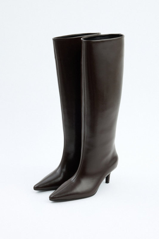 Women's Mona Leather Knee High Boots Dark Brown