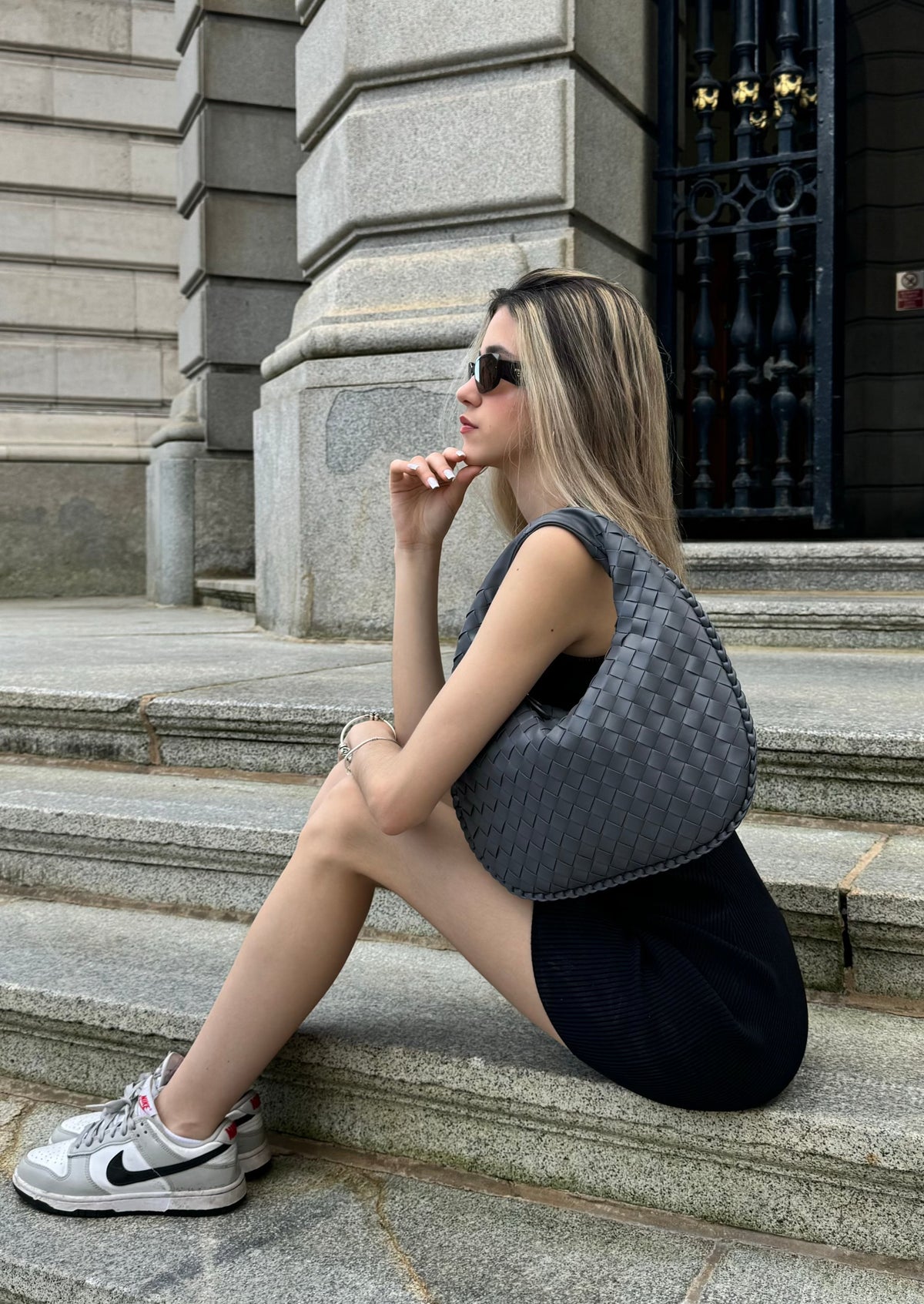 Serena Vegan Leather Shoulder Bag Grey