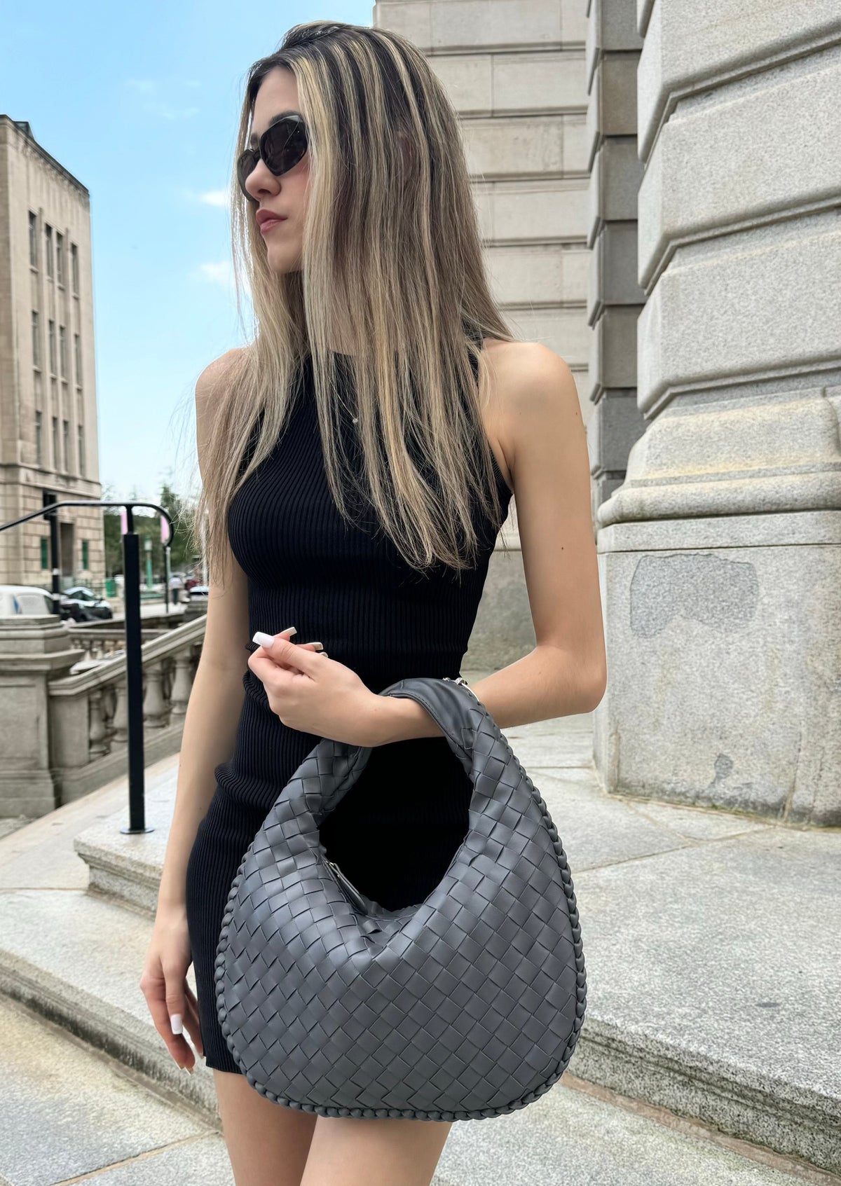 Serena Vegan Leather Shoulder Bag Grey