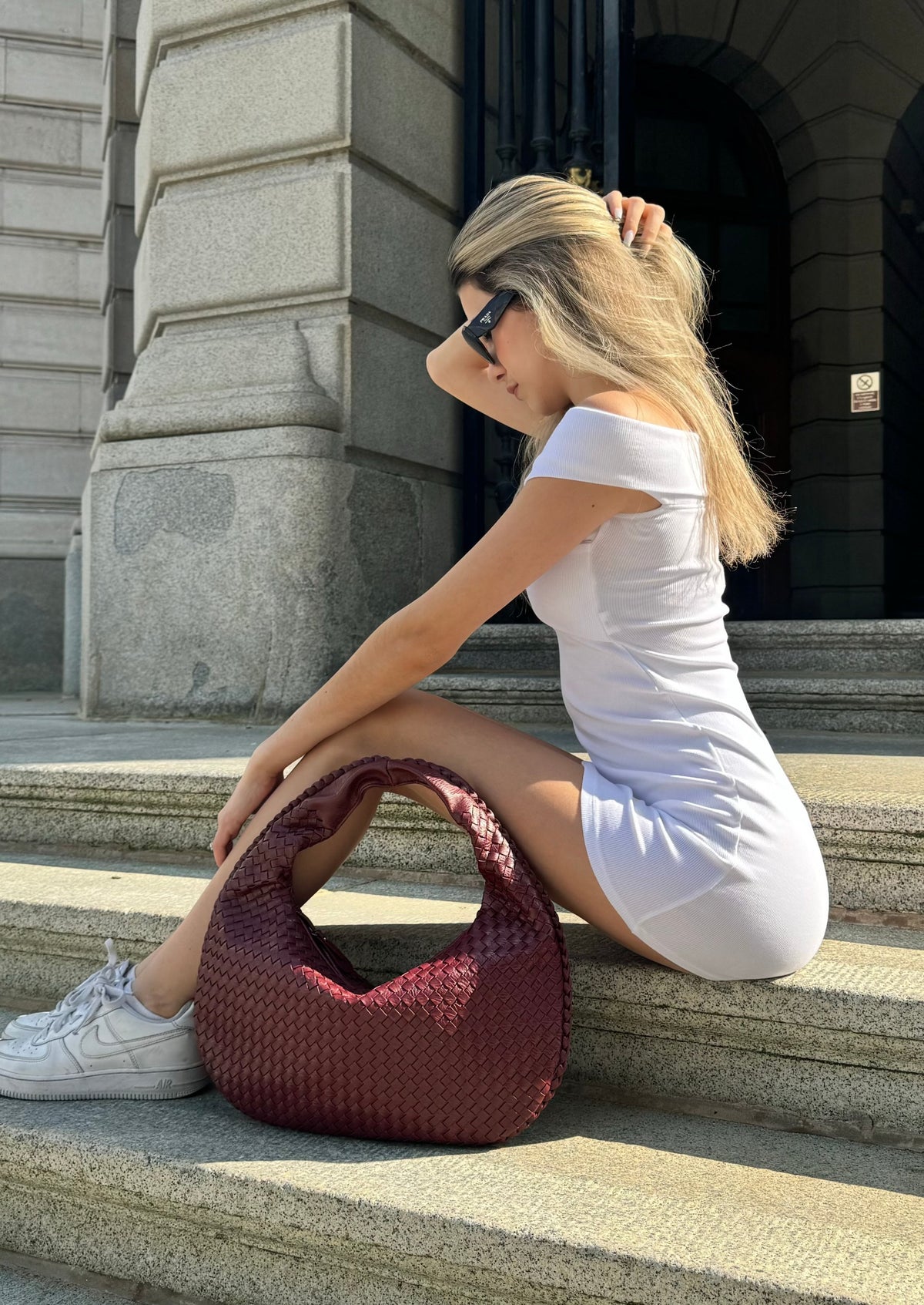 Women's Everyday Small Braided Vegan Leather Shoulder Bag Burgundy