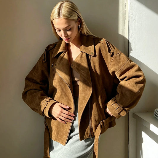 Women's Retro Suede Biker Flight Jacket