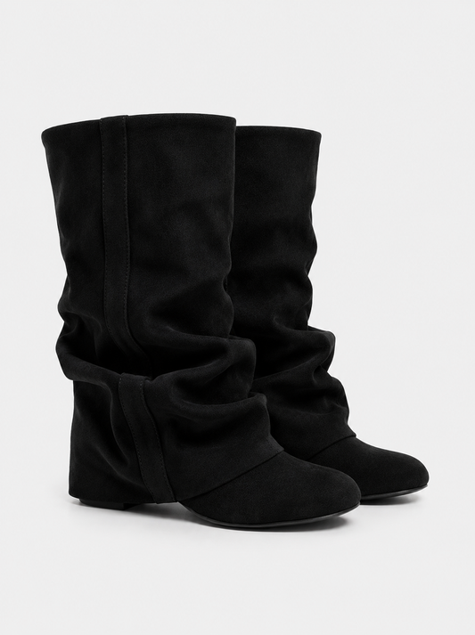 Emilia Slouchy Suede Boots Black