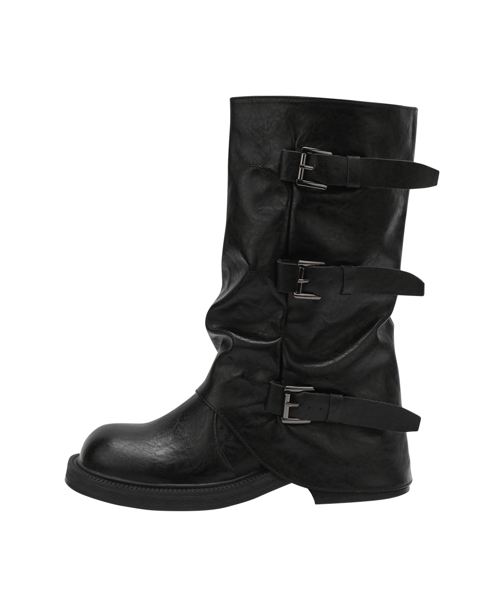 Women's Leather Folding Buckle Boots