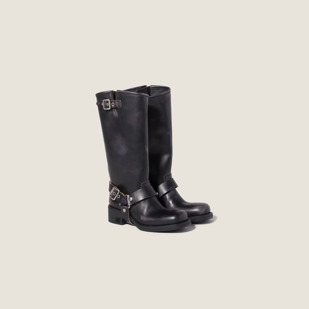 Women’s Knee High Riding Boots – Buckle Harness, Low Block Heel