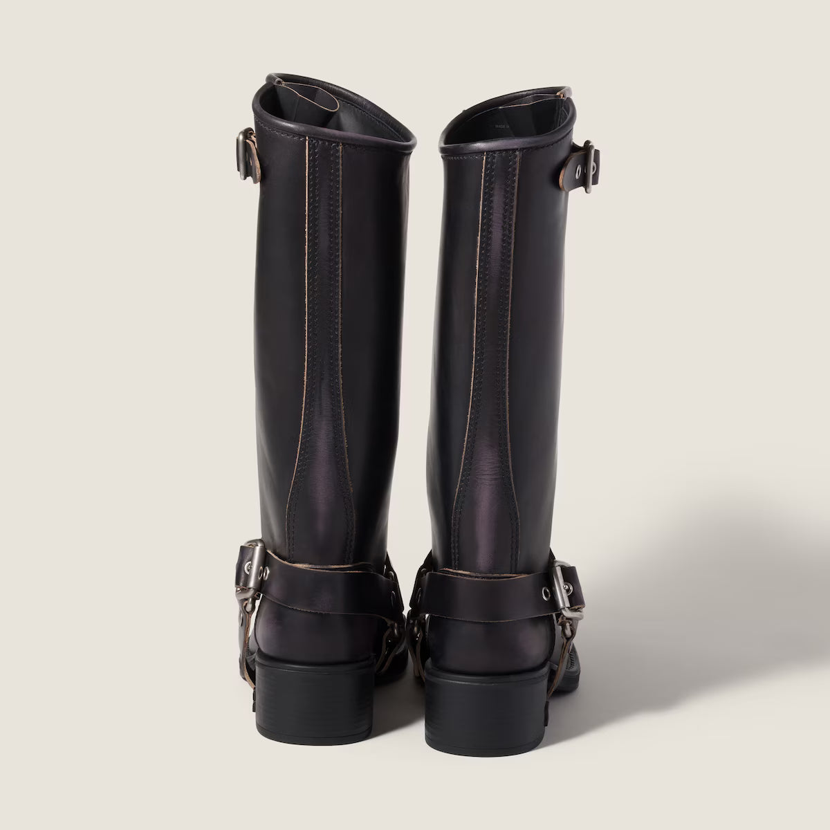 Women’s Knee High Riding Boots – Buckle Harness, Low Block Heel