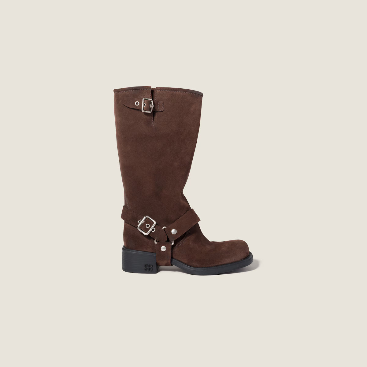 Women’s Knee High Riding Boots – Buckle Harness, Low Block Heel