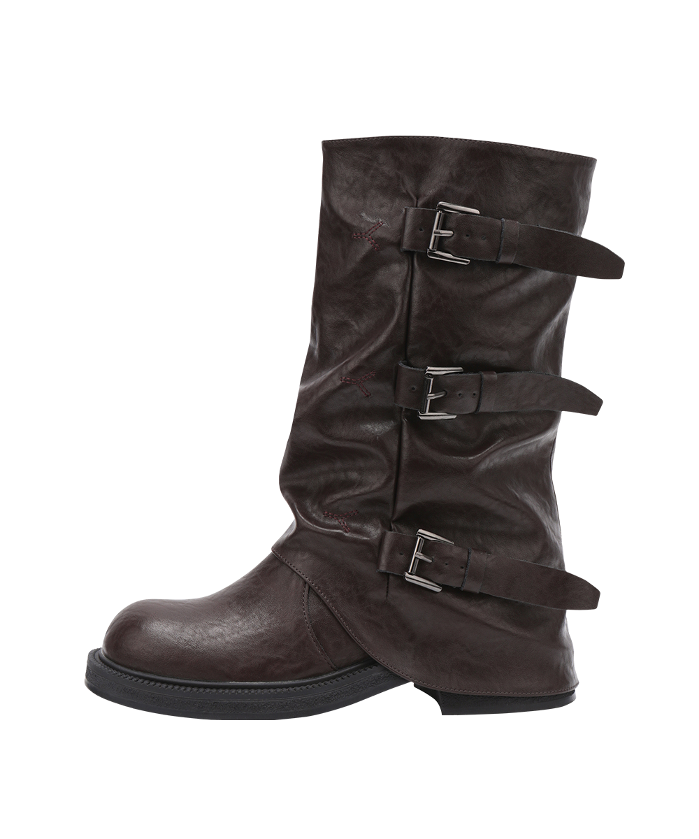 Women's Leather Folding Buckle Boots