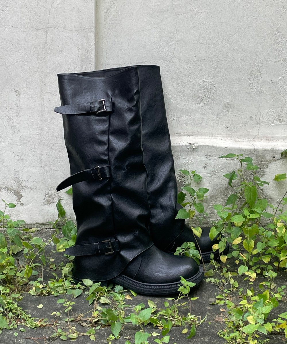 Women's Leather Folding Buckle Boots