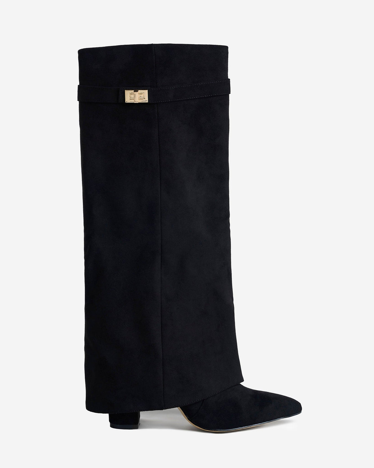 Women's Suede Knee High Boots Fold Over Buckle