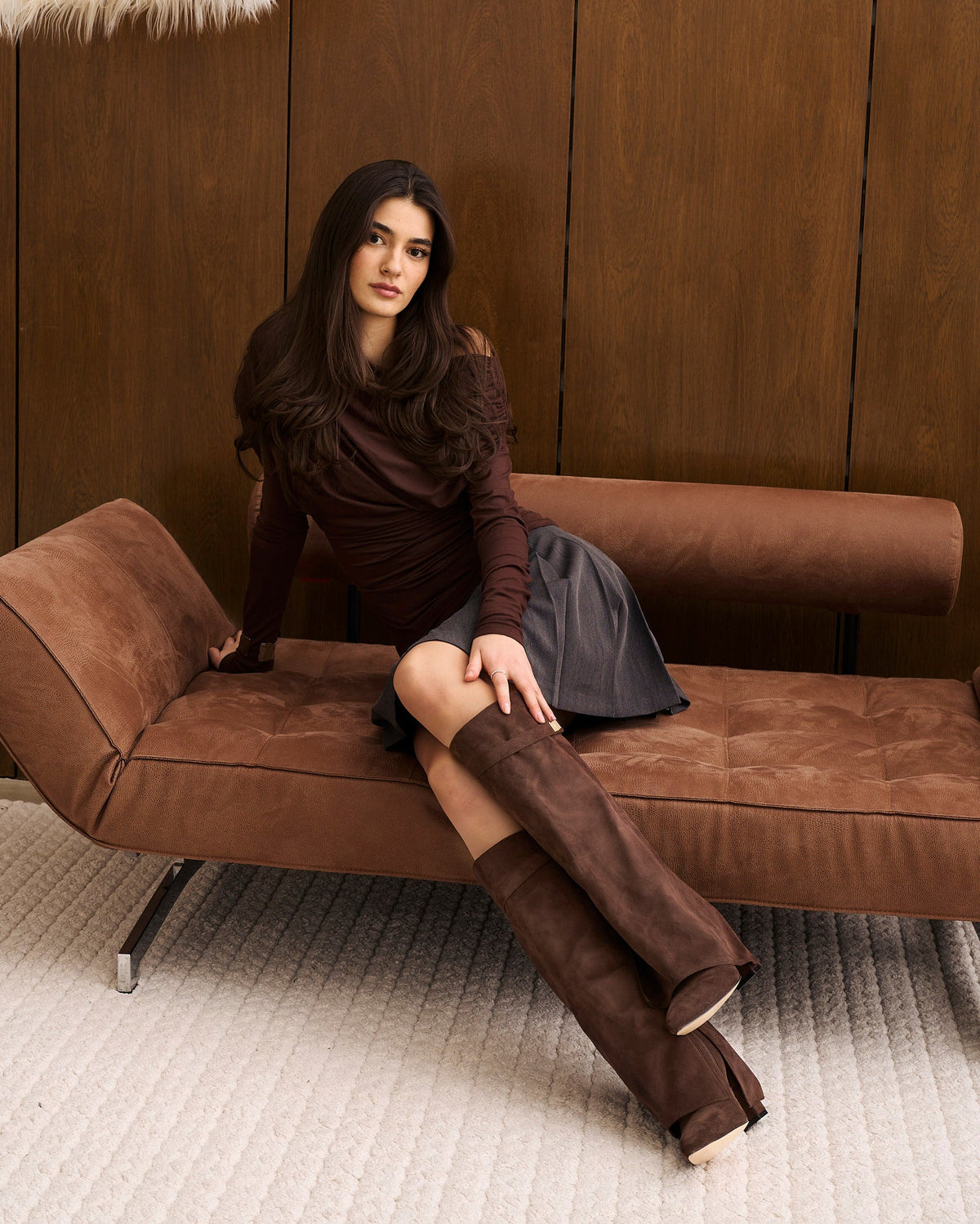 Lavista Suede Knee High Boots Dark Brown