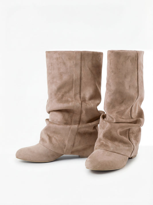 Emilia Slouchy Suede Boots Beige