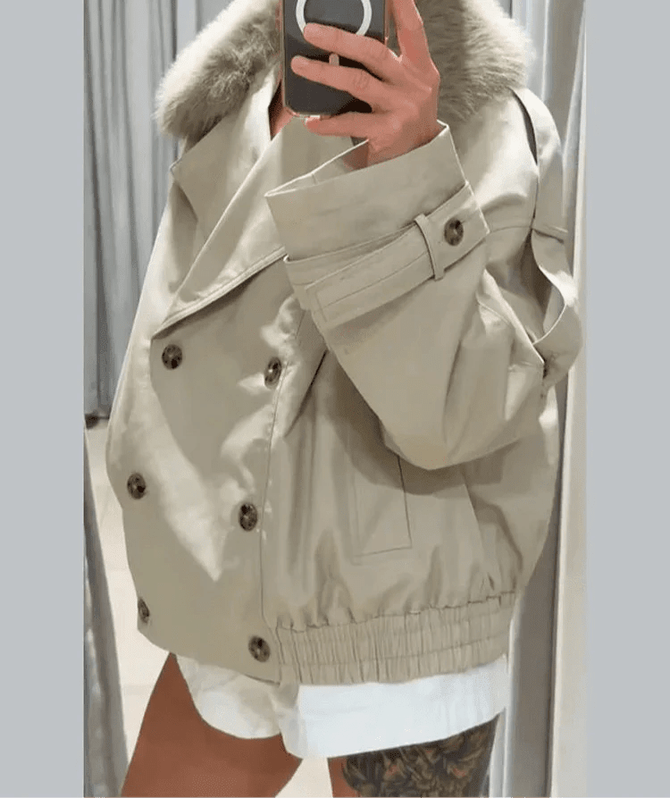 Women's Camille Faux Fur Trench Coat Creme