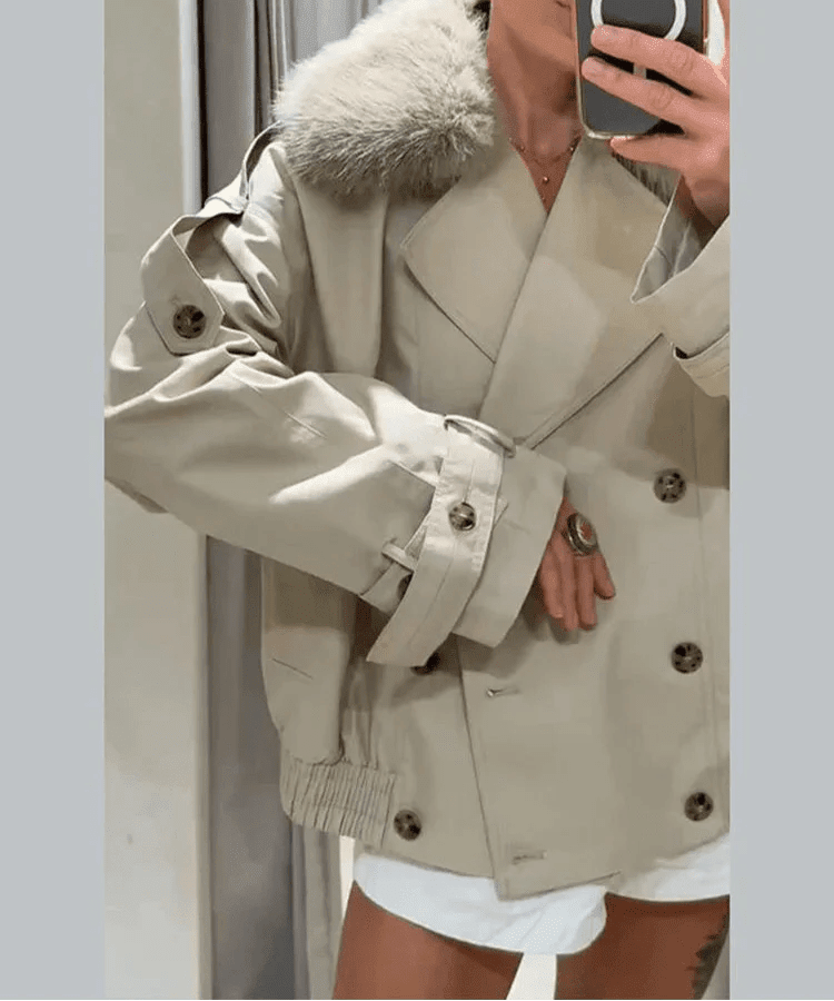 Women's Camille Faux Fur Trench Coat Creme