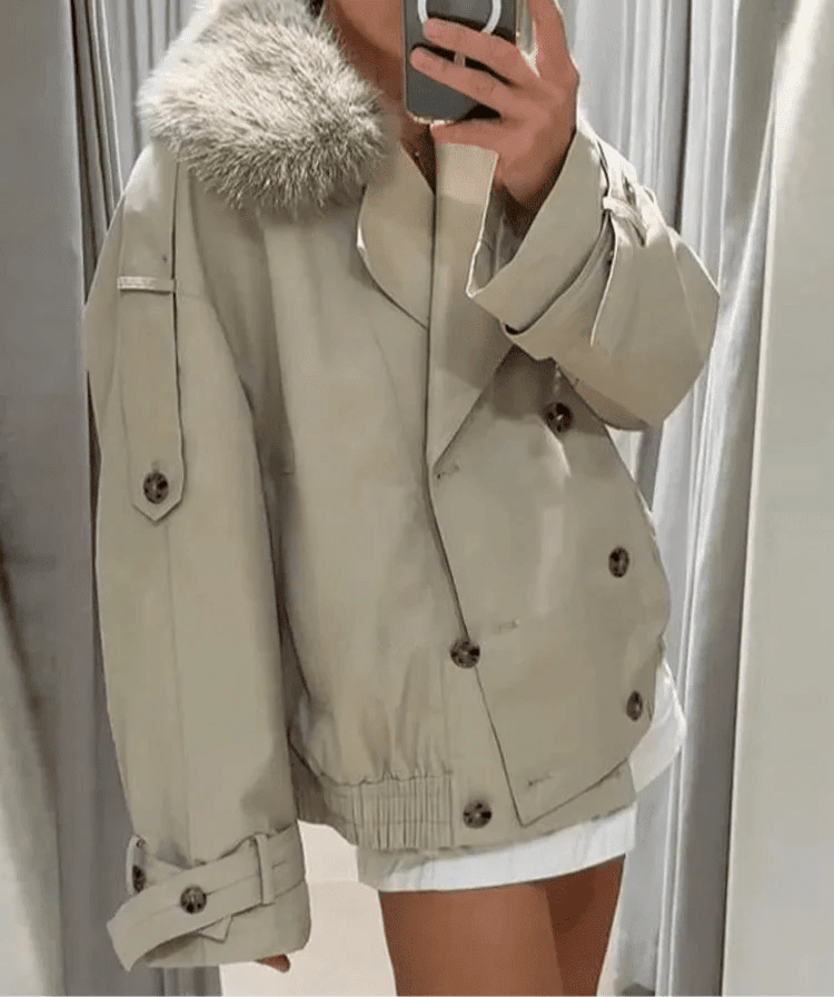 Women's Camille Faux Fur Trench Coat Creme