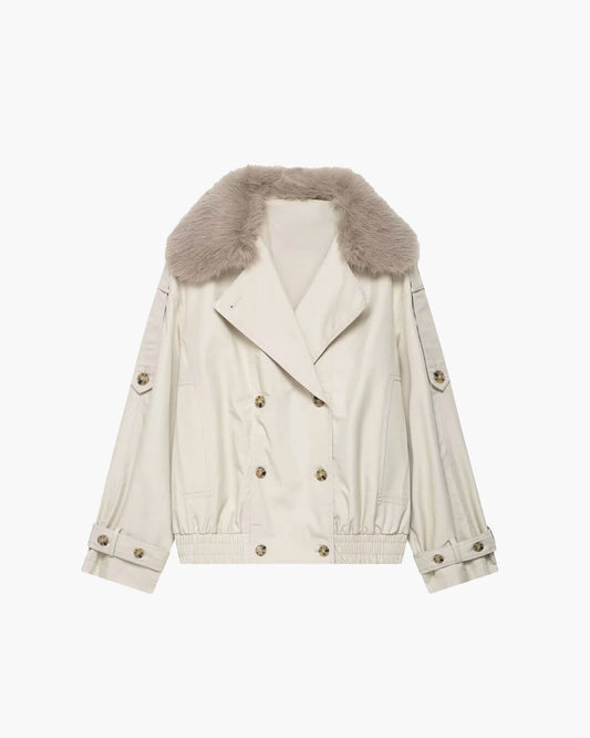 Women's Camille Faux Fur Trench Coat Creme